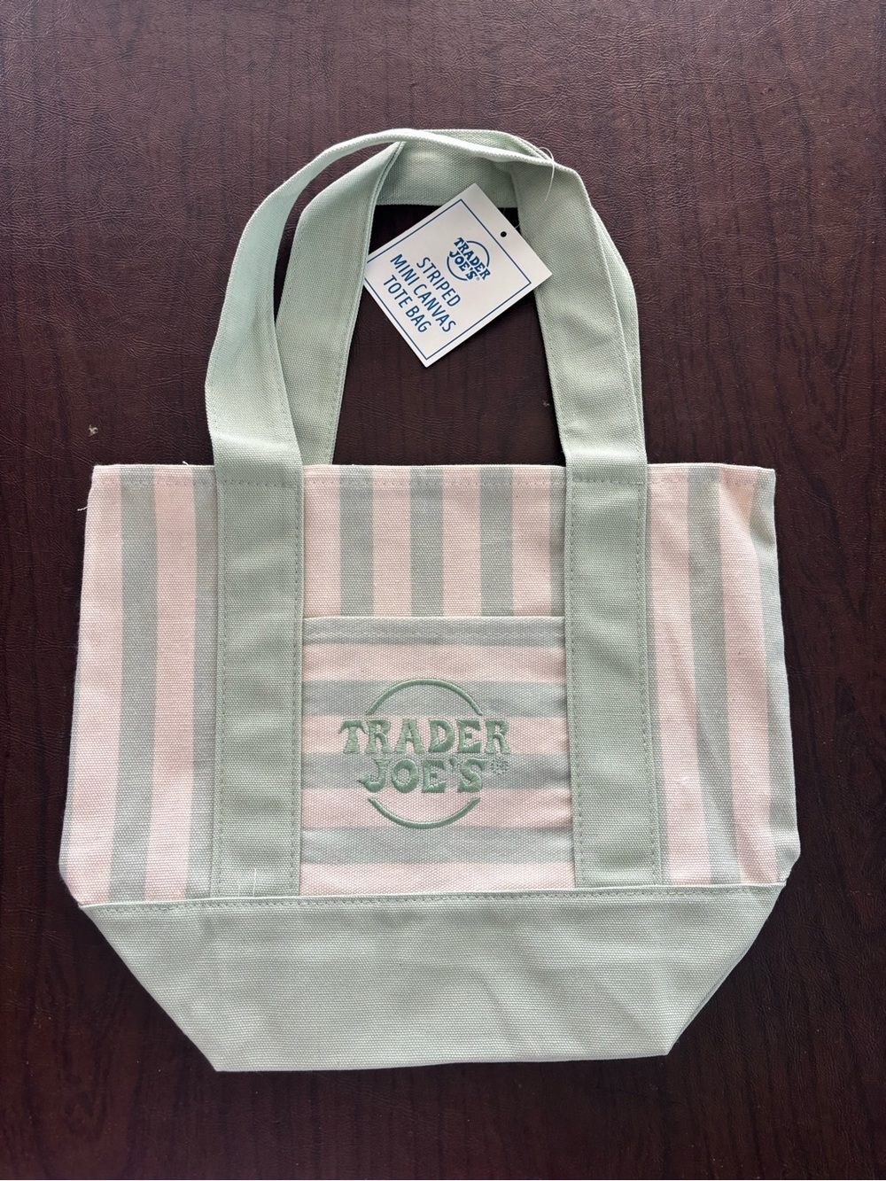 Mint & Cream Striped Canvas Tote Bag